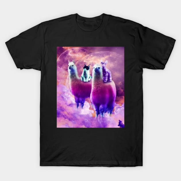 Kitty Cat Riding On Rainbow Llama In Space T-Shirt by Random Galaxy